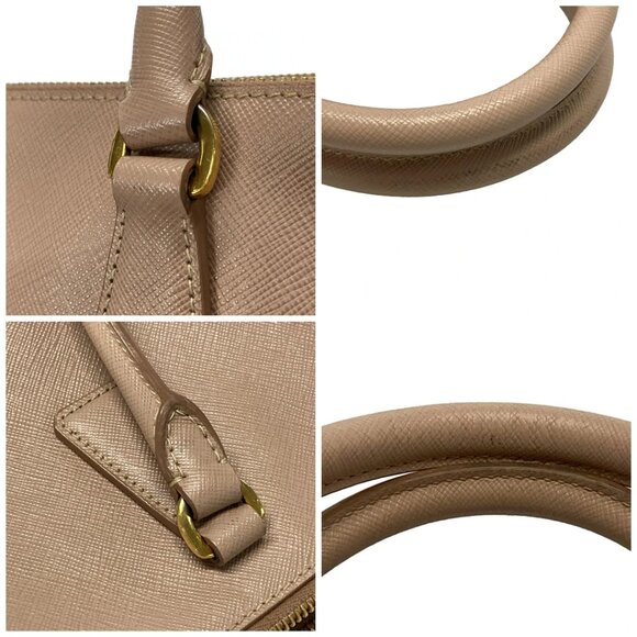 Auth PRADA Galleria Small Bag Pink Beige Saffiano Leather Tote Bag - Picture 11 of 14